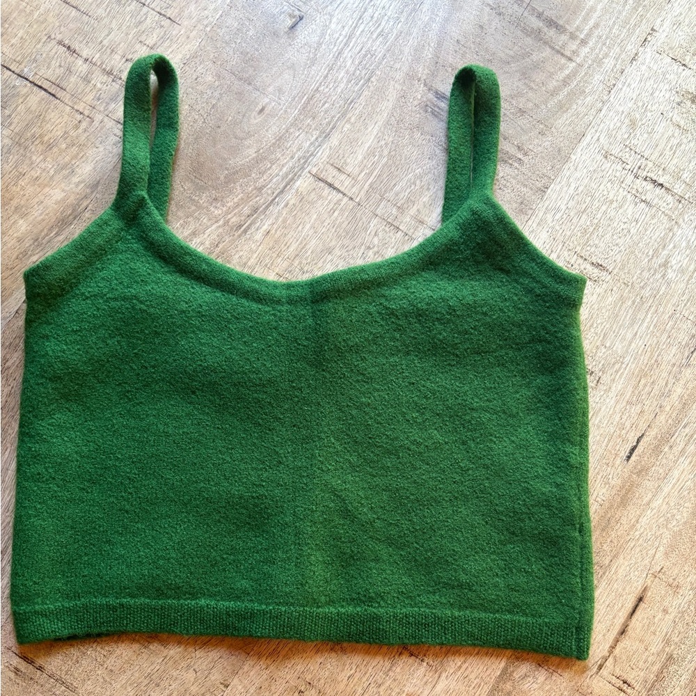 Zara Cropped Cami Tank Apple Green Softest Wool Blend Festival Tiny S EUC